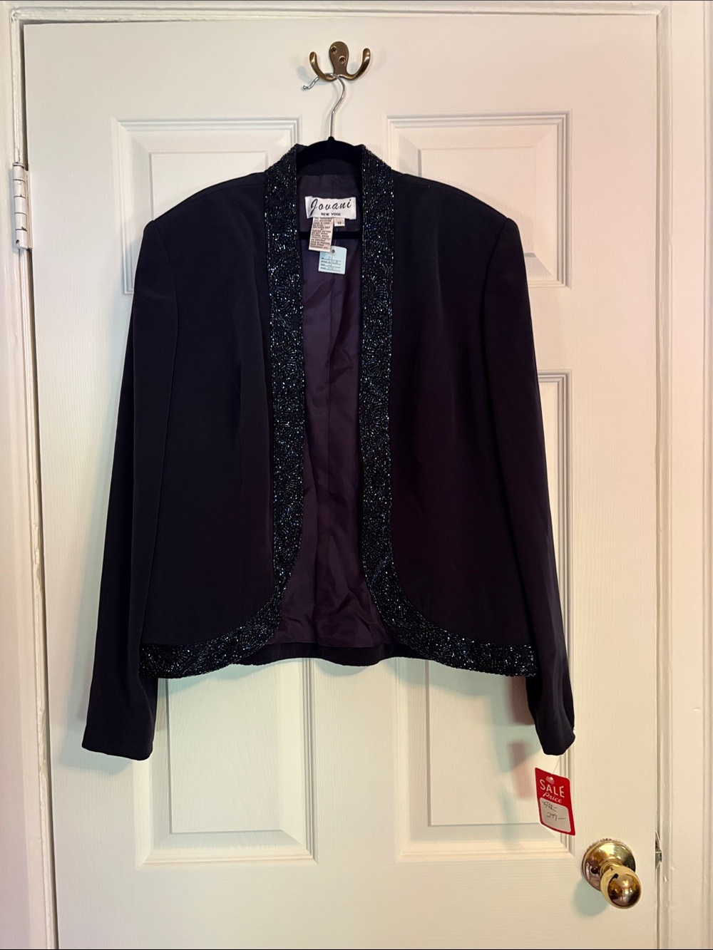 Jovani Navy Open-Front Blazer with Sparkle Trim